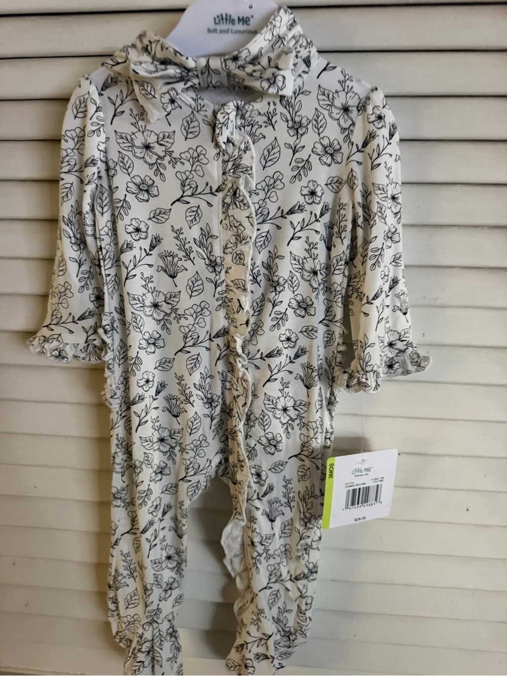 Little Me White Floral Ruffle Sleeper 3 mos Bamboo Zipper NWT